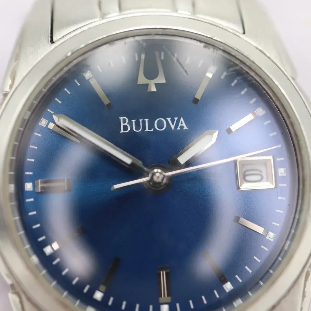 Bulova Womens Silver Tone Blue 26mm Date Watch 5.5
